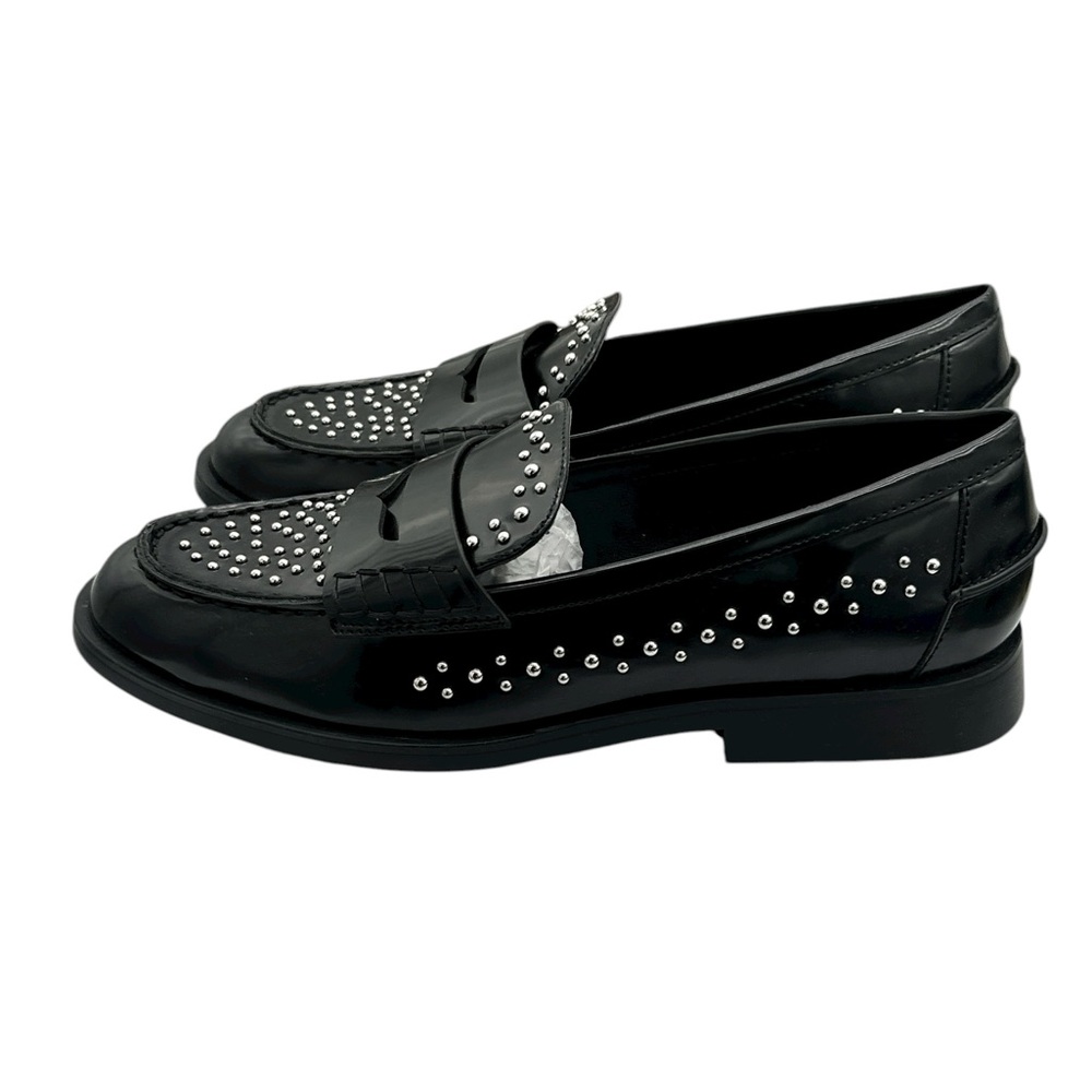 New in Box, Bloomingdale’s Aqua Black Studded Slip-On Penny Loafers